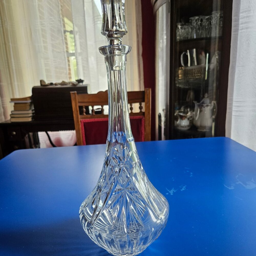 Vintage Cut Crystal Decanter Large Heavy 16”